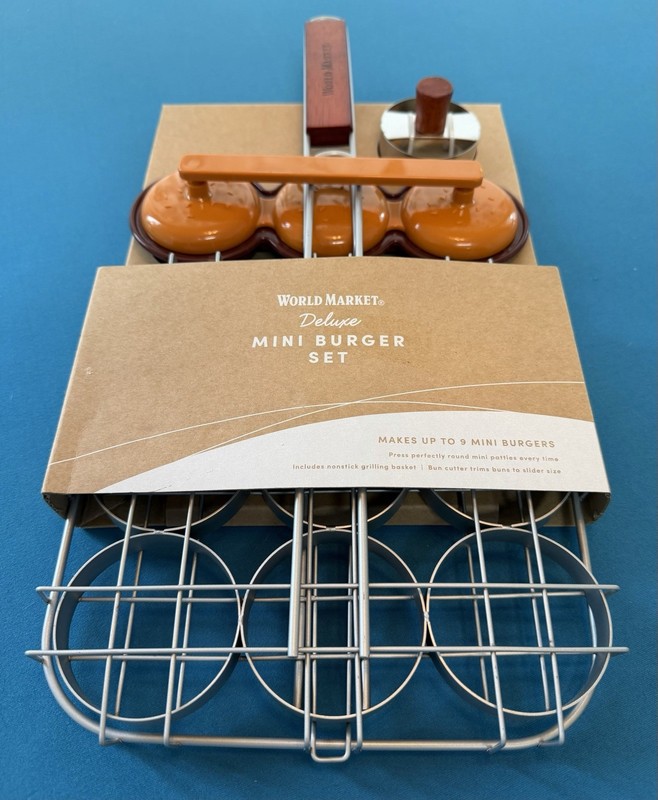Deluxe Mini Burger Set, 9 Burgers, From World Market, Bun Cutter & Patty Maker gallery