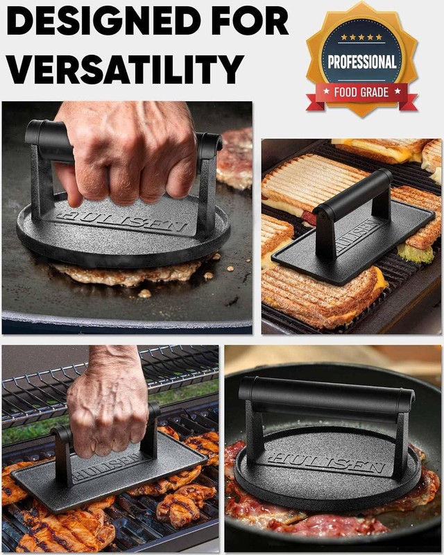 Cast Iron Burger Press 6" Heavy Duty Grill Smasher 2.3lb gallery