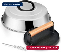 12In Cheese Melting Dome & 7In Cast Iron Grill Press, HaSteeL Stainless Steel Ba