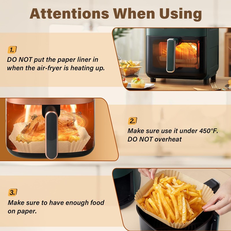 Air Fryer Liners Disposable, 250pcs Non-stick 8Inch-Square-250PCS, Yellow gallery