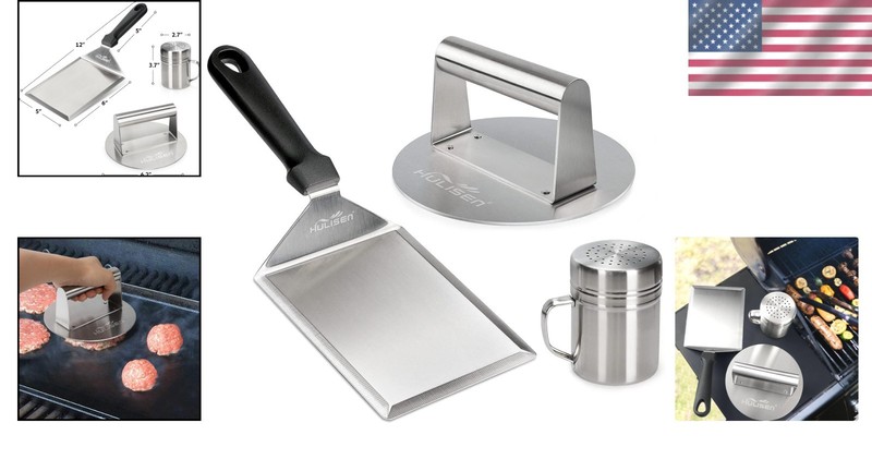 3 Piece Burger Accessory Kit with Round Press Grill Spatula and Dredge Shaker gallery