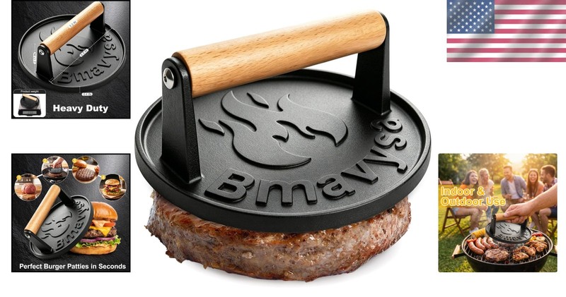 Heavy-Duty Cast Iron Smash Burger Press, Non-Stick and Rust Resistant, Burger Sm gallery