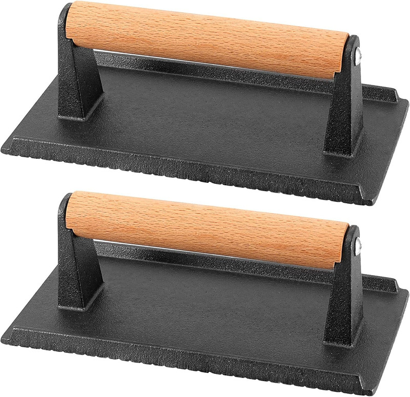 2 Pack 8 x 4 Inch Cast Iron Grill Press, Flat Heavy Weight Chef Press Bacon Grid gallery