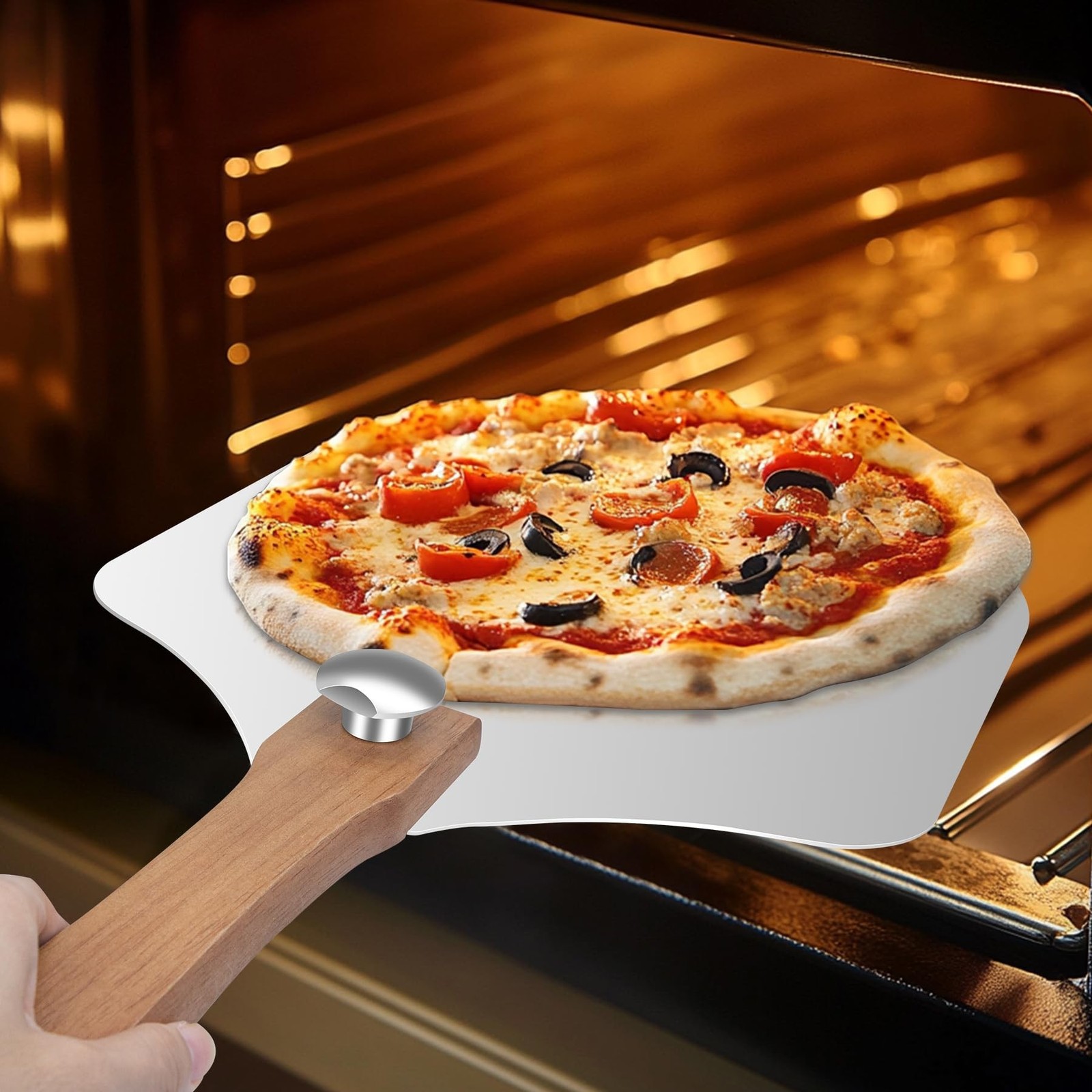 Aluminum Pizza Peel 12x14" With Foldable Wooden Handle - Metal Paddle, Rocker... gallery