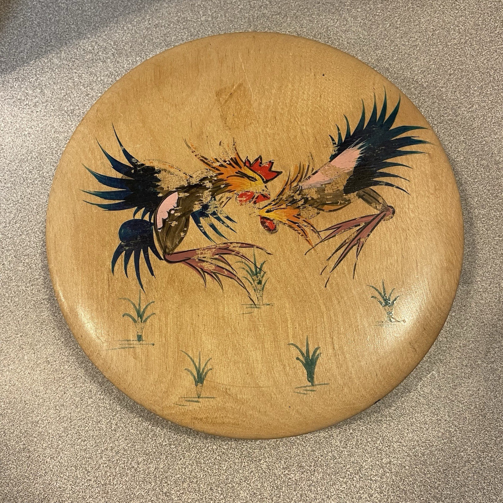Vintage Wooden Roosters Hinged Hamburger Press with Label Made in Japan 7” gallery