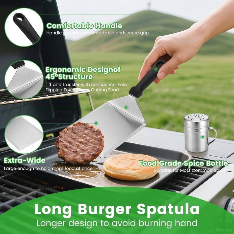Smashed Burger Press Kit with Stainless Steel Press, Grill Spatula, Seasoning... gallery