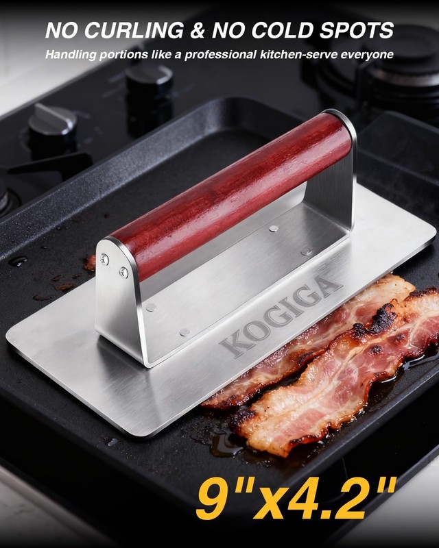 Ultimate Rectangle Griddle Press 1.92LB - 9x4.2 Inch Smash Burger & Bacon Press, gallery