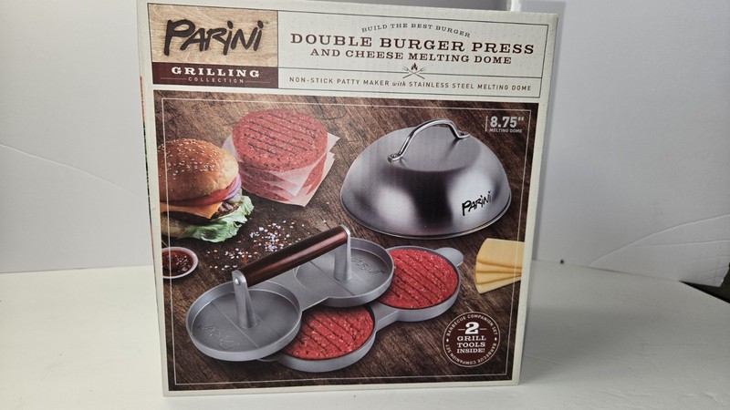 Parini Double Burger Press & Cheese Melting Dome Set Nonstick Grill BBQ Tool NEW gallery
