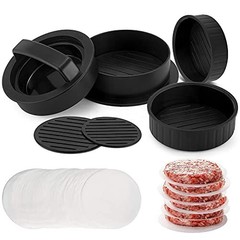 3-In-1 Stuffed Burger Press Non-Stick Patty Maker Rings Mold Kit with Wax Papers