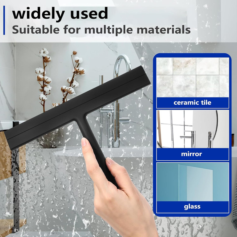 Shower Squeegee for Glass Doors and Bathroom, Stainless Steel with Silicone B... gallery