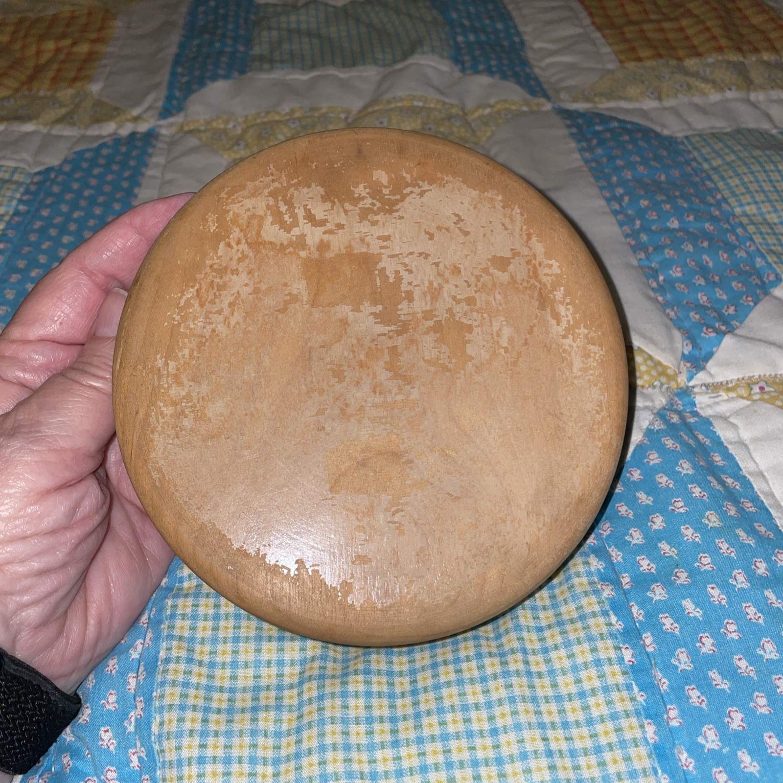 Vintage Mid- 20th Century Hand-painted Wooden Hamburger Press gallery