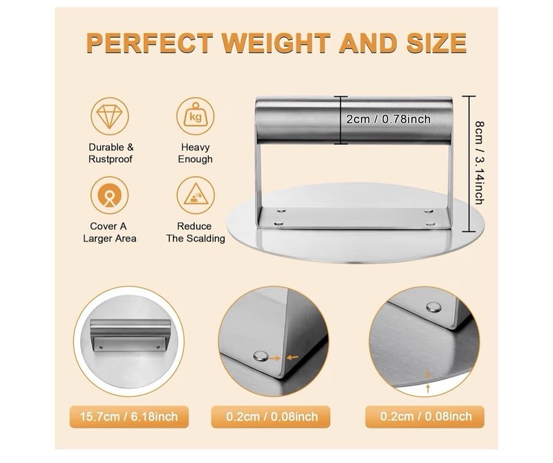 Stainless Steel Burger Press, 6.2”Round Smasher Non-Stick Smooth Hamburger Press gallery