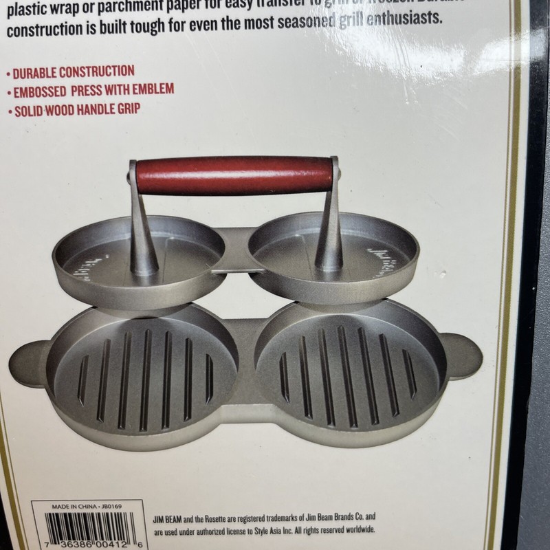 Jim Beam Non Stick Heavy Duty Aluminum Double Burger Grilling Patty Press JB0169 gallery