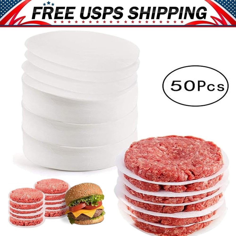 50pcs Hamburger Patty Non-Stick Round Paper for Baking Patty Burgers, Cakes