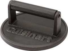 Cuisinart 6.5″ Cast Iron Smashed Burger Press, round Flat Edge Grill Press for C
