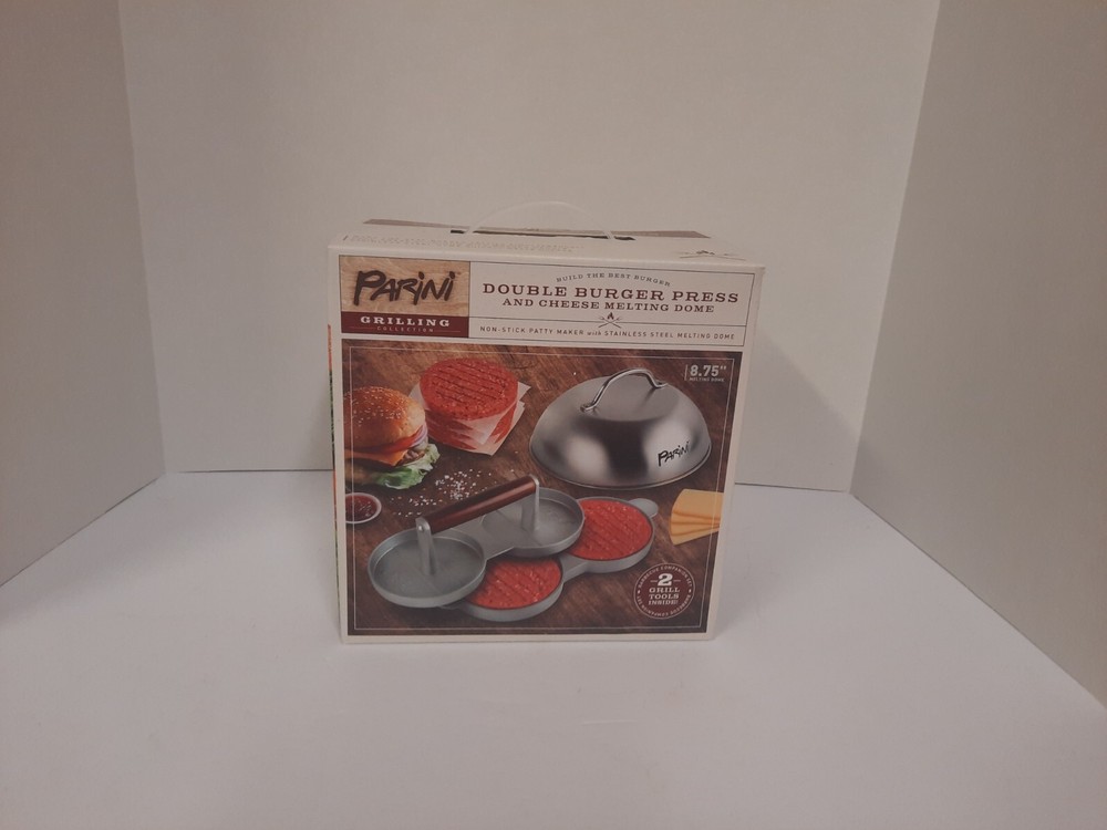 Parini Double Non-Stick Burger Press & Cheese Melting Dome 8.75" NIB