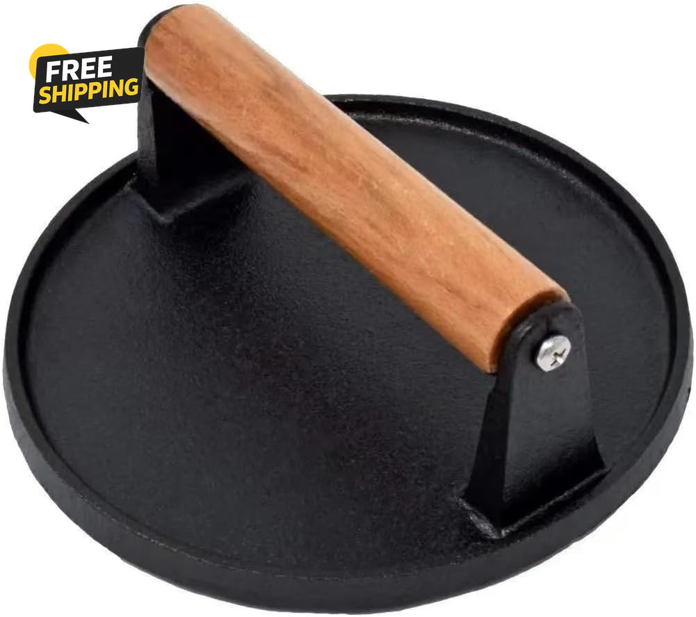 Kitchen Tools Heavy Duty Cast Iron Smash Burger Press round Barbecue Meat Flat gallery