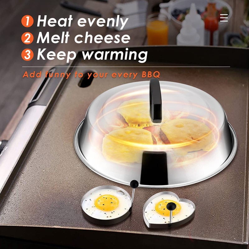 12In Cheese Melting Dome & 7In Cast Iron Grill Press, Stainless Steel Basting... gallery