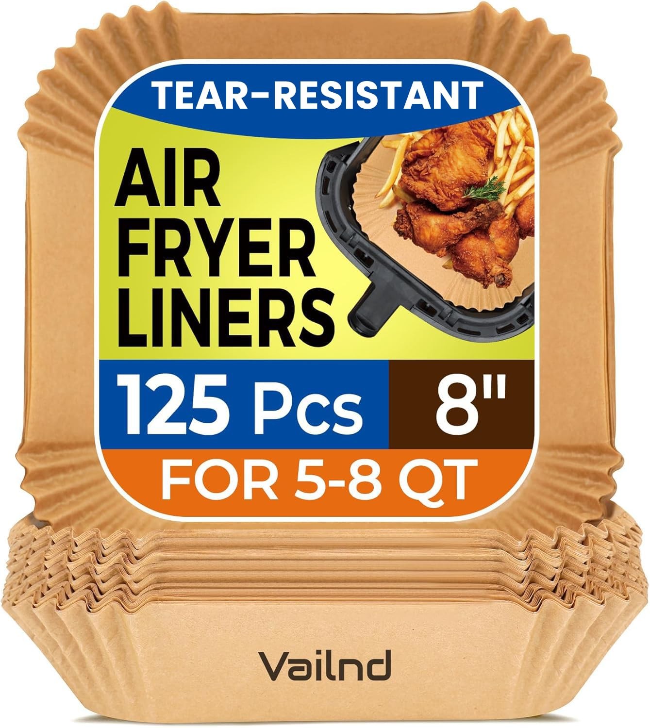 Air Fryer Paper Liners, 125Pcs Parchment Paper, 8"Square, Natural gallery