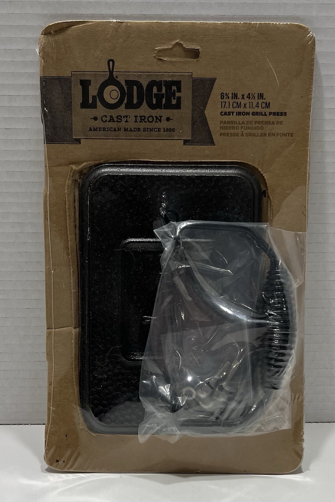 Lodge LGP3 Heavy-Duty Cast Iron Rectangle Grill Press for Burgers - 6.75"x4.5" gallery