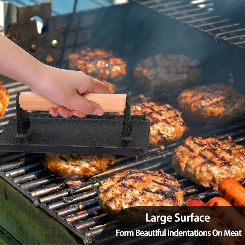 3Pcs Cast Iron Grill Press, Heavy Duty Bacon Press with Wood Handle, Pre-Seas... gallery