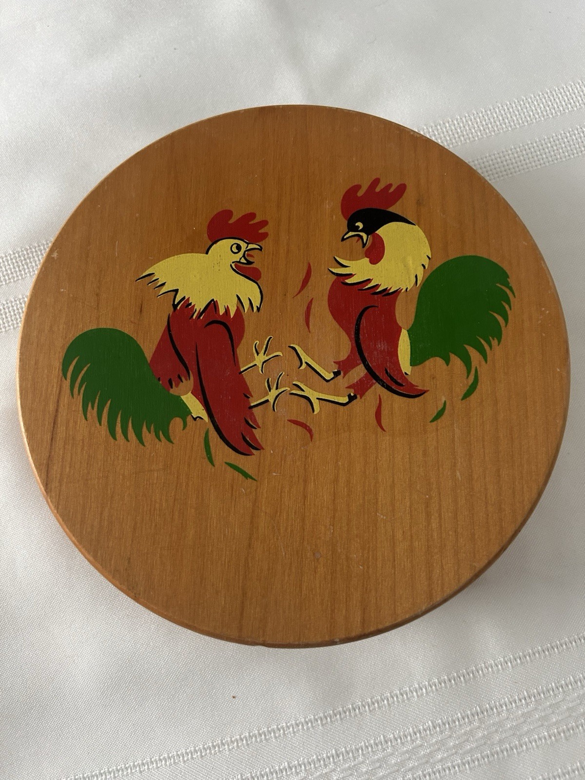 Wooden Hamburger Press Vintage with Rooster Design gallery