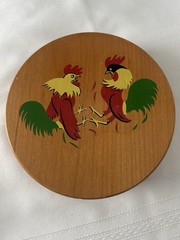 Wooden Hamburger Press Vintage with Rooster Design