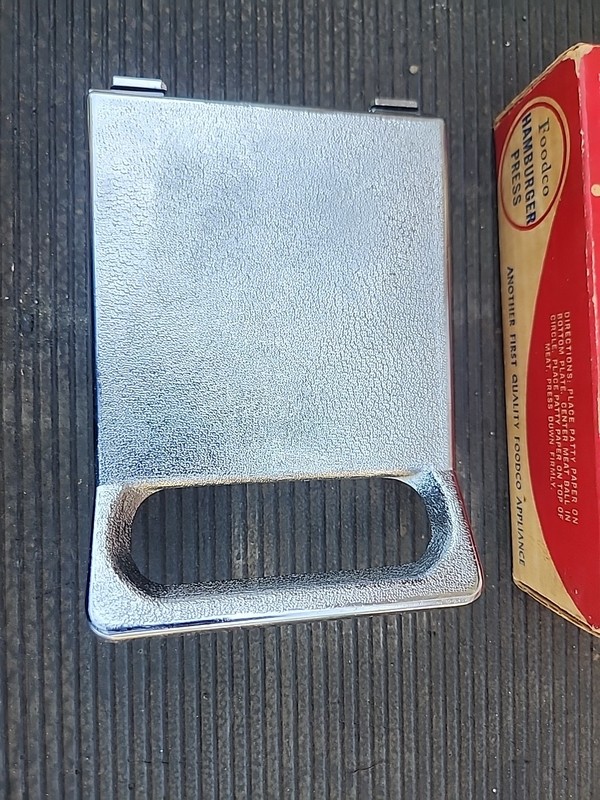 Vintage Foodco Hamburger Press in Original Box Die Cast Aluminum Kitchen Quip gallery