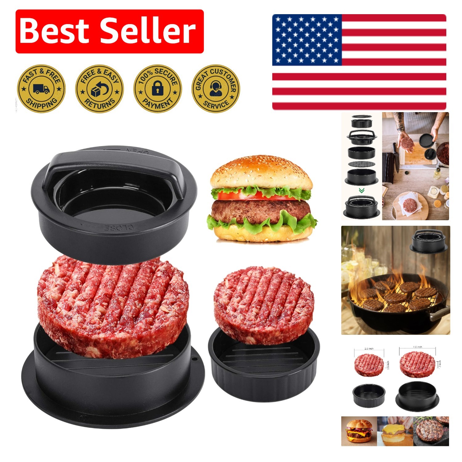 Ultimate Burger Press & Patties Maker - Non-Stick Tool with 100 Parchment Sheets gallery
