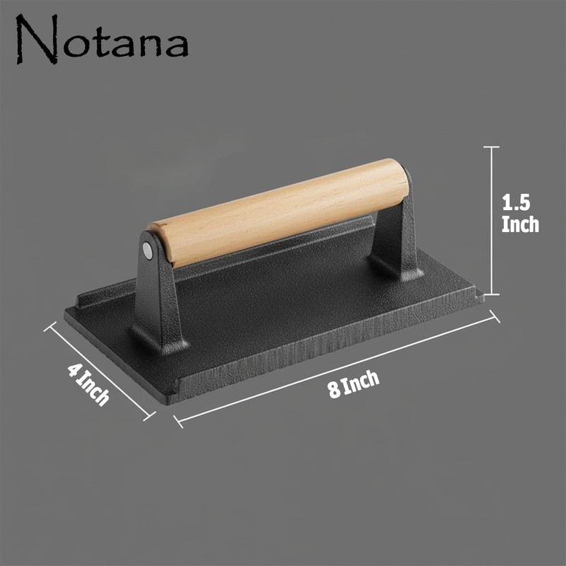 Heavy Duty Cast Iron Steak Weight Grill Press Wooden Handle 8x4 Inch gallery