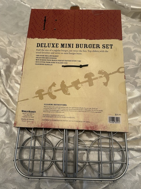 World Market Deluxe Mini Burger Set – Grilling Basket, Press & Bun Cutter – NEW gallery