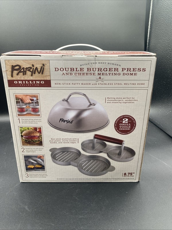 Parini Double Non-Stick Burger Press & Cheese Melting Dome 8.75" NIB gallery