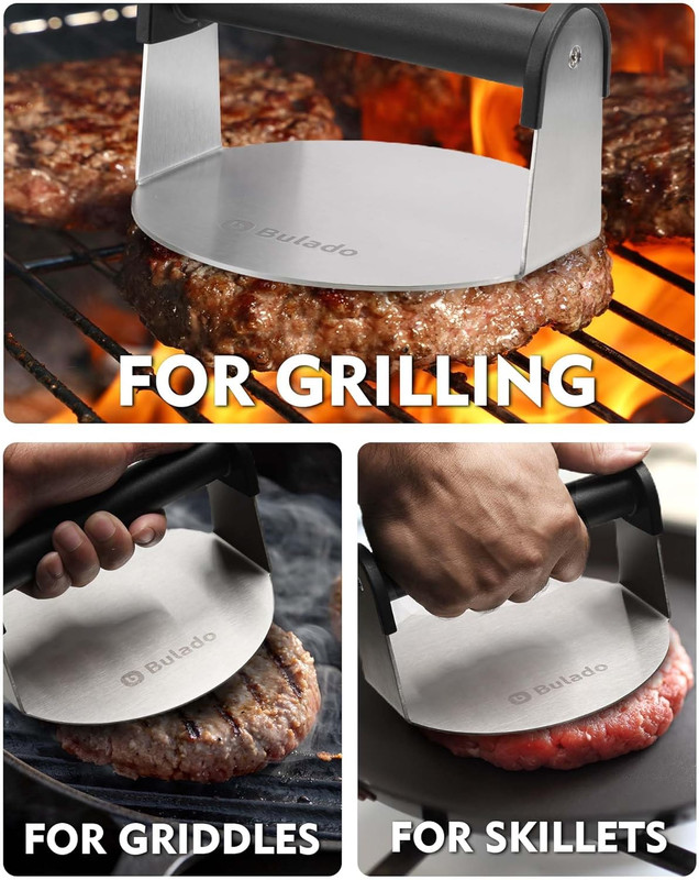 Burger Press, 6'' Round Burger Smasher for Griddle with Heat-Resistant Handle, S gallery