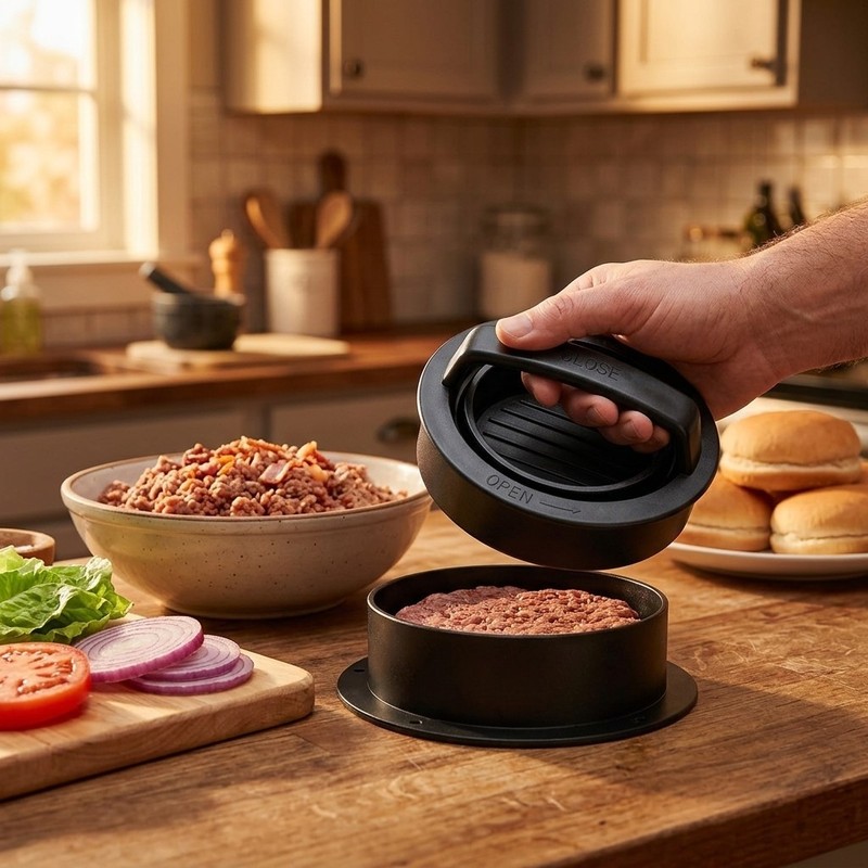 3 In 1 Burger Press Non Stick Patty Maker Official Stuffed BBQ Kitchen Mold Tool gallery