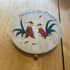 Vintage Hamburger Press Roosters Wood Made in Japan Retro Kitchen