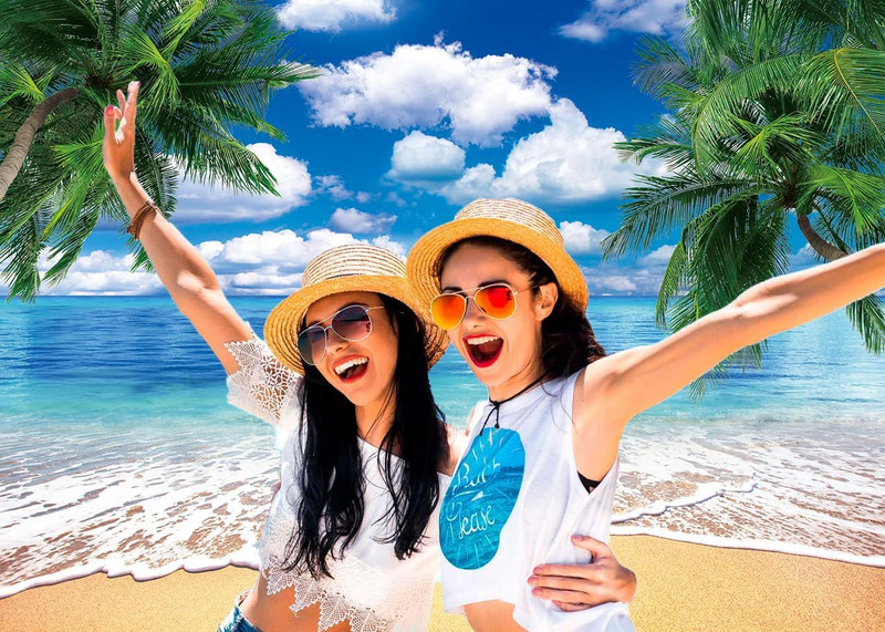 10X8Ft Summer Beach Backdrop, Tropical Palm Leaves, Hawaiian Photo Background gallery