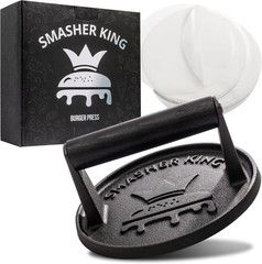 SMASHER KING™ – Cast Iron Smash Burger Press Incl. 25 Pcs of Patty Paper