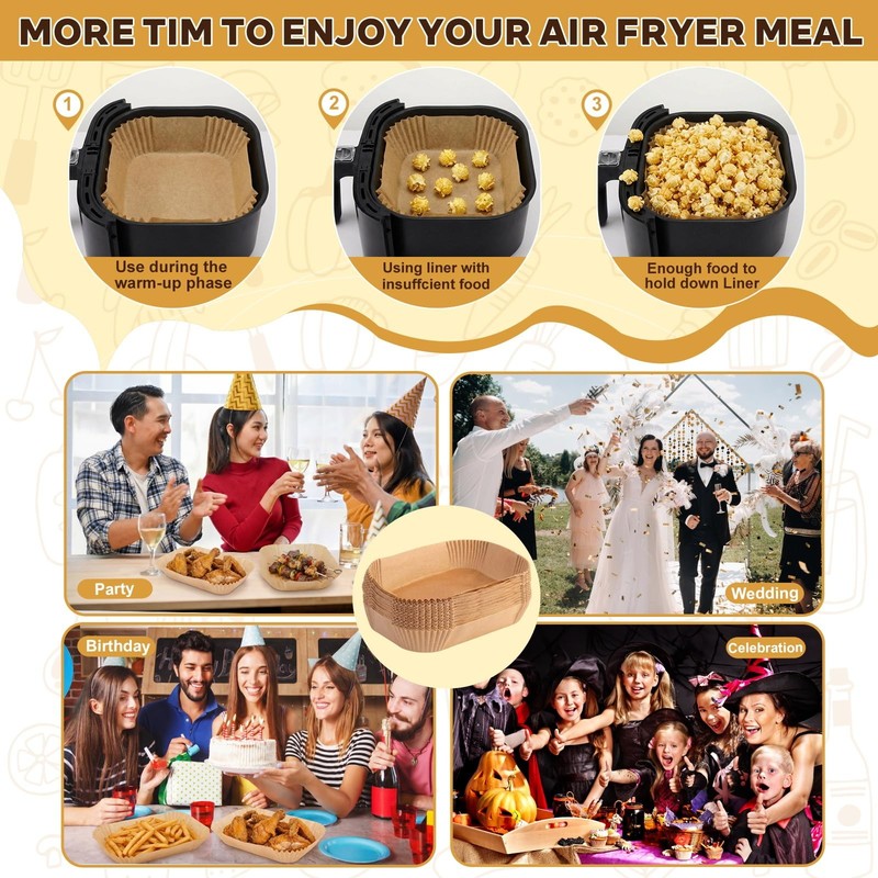 Tosstuki 300 Pcs Air Fryer Liners Disposable Parchment 8.6 x 5.5 Inch, Brown gallery