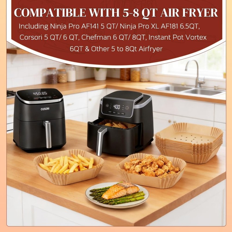 BYKITCHEN 300PCS Perforated Air Fryer Disposable 300pcs for 5 to 8 QT, Nature gallery
