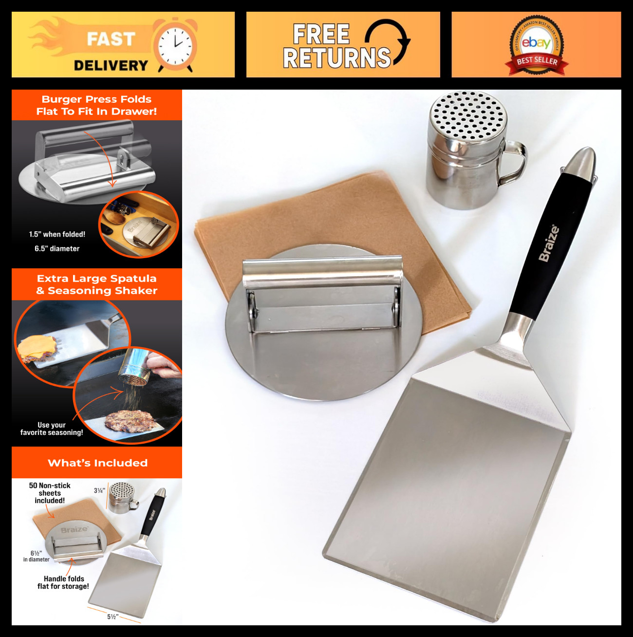 Heavy Duty 6.5" Stainless Steel Burger Press Kit – Perfect for Crispy Smashed Pa gallery