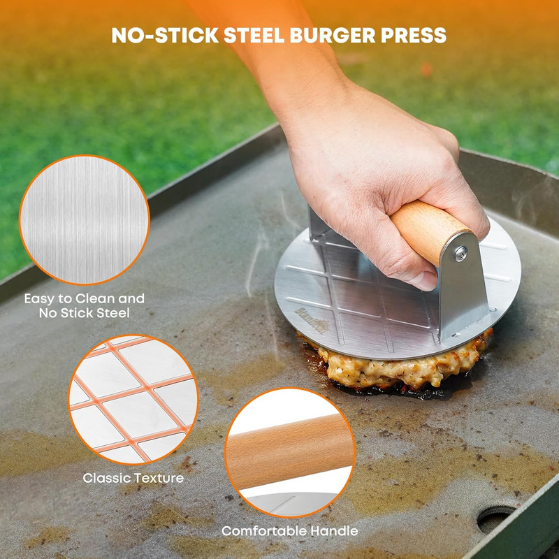 5 Piece Smash Burger Press Kit for Flat Top Grill - Stainless Steel Grill Spatul gallery