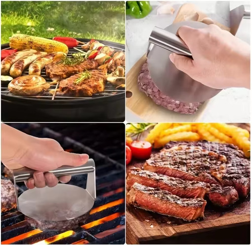 Stainless Steel Smash Burger Press Hamburger Patties Meat Masher Circular Meat gallery