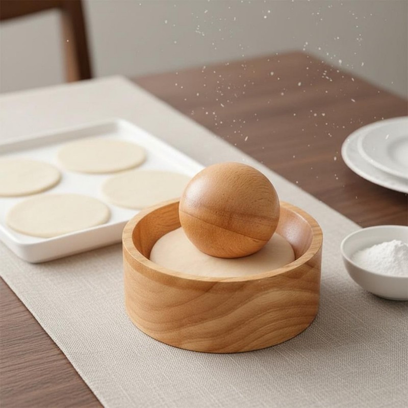 Wooden Dumpling Wrapper Press Quick Shaping Wooden Pastry Presser Polished gallery