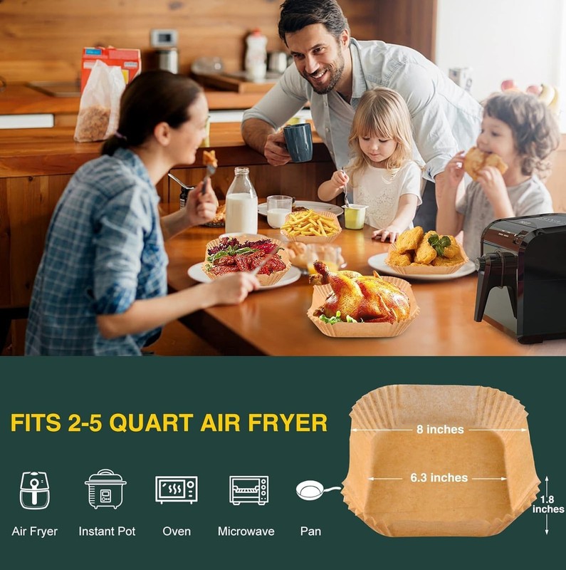 Air Fryer Disposable Paper Liners Square, Square-6.3''(2-5QT), Square gallery