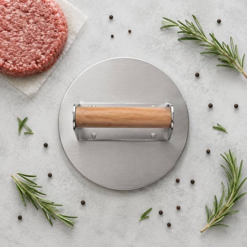 Burger Patty Press Wood Handle Meat Patty Shaper Flat Pressing Surface gallery