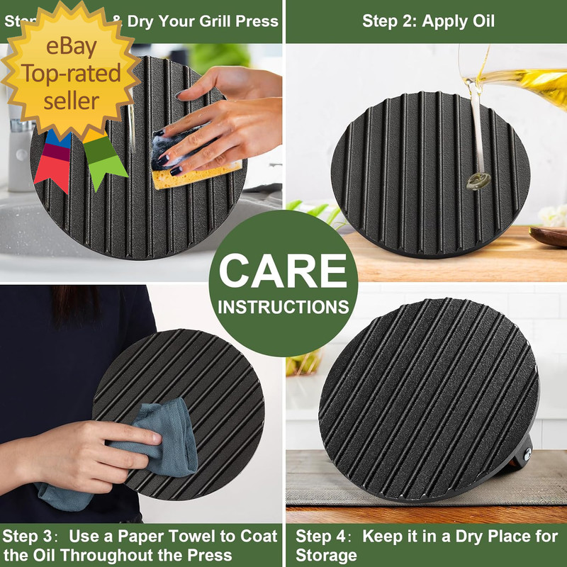 Burger Press, 7" round Heavy-Duty Cast Iron Smash Bacon Press Meat Steak gallery