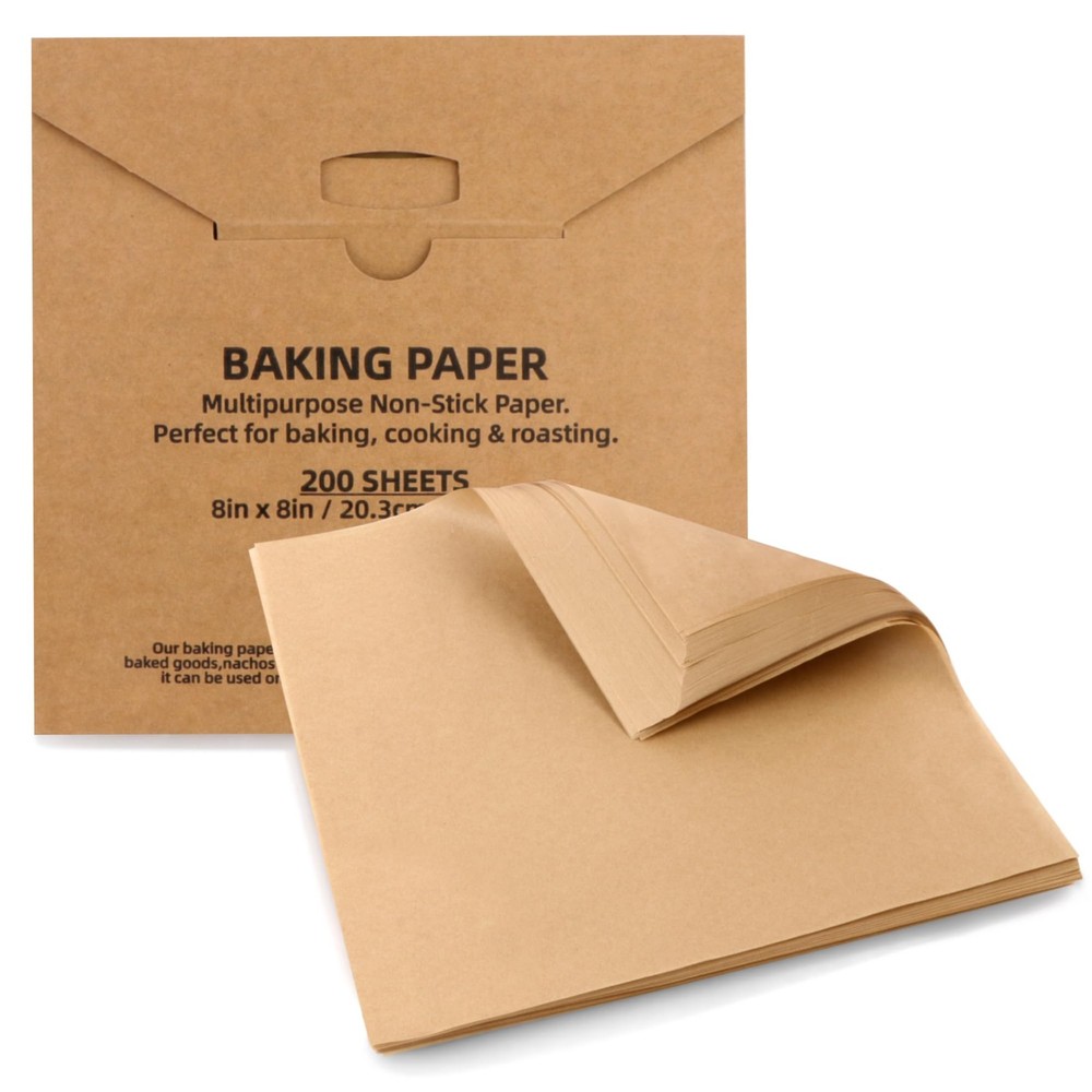 Tikxlafe 200 Pcs 8x8 Inch Parchment Paper Sheets, Precut 8"x8"-200pcs, Brown