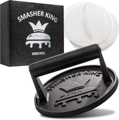 SMASHER KING™ – Premium Cast Iron Smash Burger Press Incl. 25 Pcs of Patty Paper
