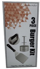 New North Point 3 Piece Stainless Steel Burger Kit with Press, Maker, Turner