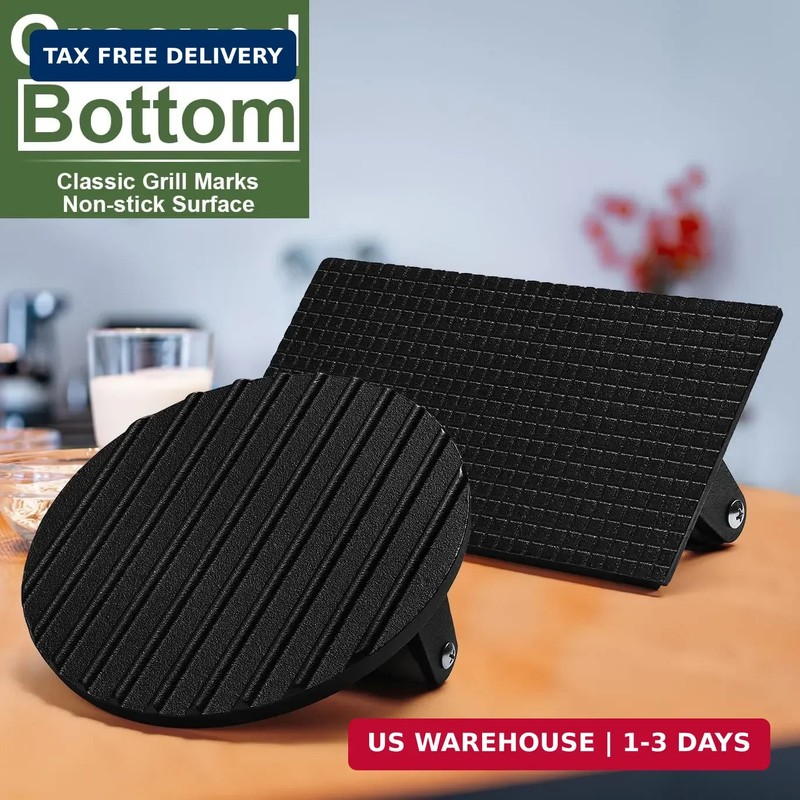 Burger Press, 7" Round & 8.2"X4.3" Rectangle Heavy-Duty Cast Iron Smash Bacon Pr gallery